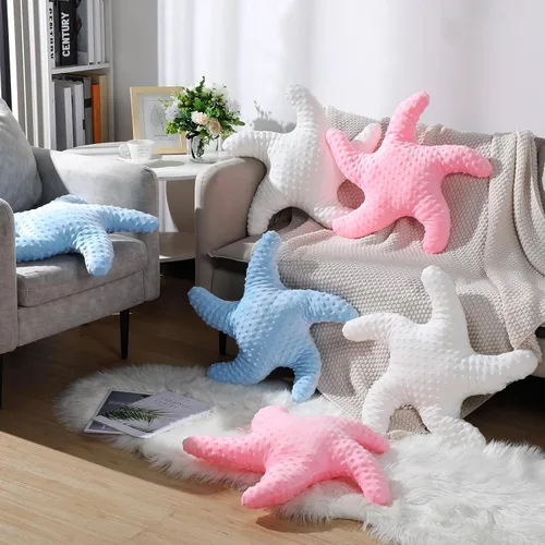 Vista 4 de Fumete Almohada con forma de estrella de mar de playa con forma de estrella de mar de 20 pulgadas, diseño de estrella de mar, bonito animal de Azul