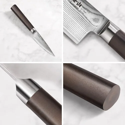 Vista 3 de Cangshan HAKU Series 501097 - Cuchillo de pelar de 3.5 pulgadas con funda, acero de damasco forjado X-7