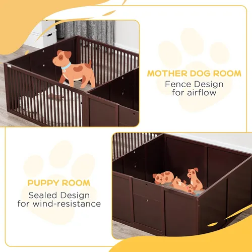 Vista 5 de PawHut Caja de parto para perros construida para la comodidad de la madre, corral de parto para perros con puertas extraíbles, corral para cachorros