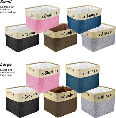 Vista 7 de PET ARTIST Cesta plegable de almacenamiento de juguetes para perros con nombre personalizado de la mascota, caja de almacenamiento rectangular