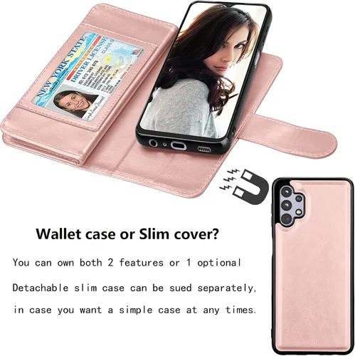 Vista 23 de Njjex Funda para Samsung Galaxy A32 5G, para Galaxy A32 5G, [9 ranuras para tarjetas] Funda de piel sintética para tarjetas Folio Flip [desmontable]