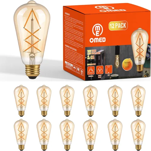 OMED - Bombillas LED Edison regulables de estilo vintage, ST64 2700K, blanco suave, filamento de espinas de pescado, bombillas Edison antiguas en