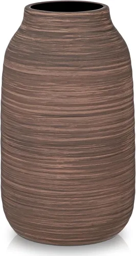 Vista 15 de Briful Jarrón de cerámica para decoración del hogar, jarrón decorativo rústico con textura marrón para hierba de las pampas, moderno jarrón