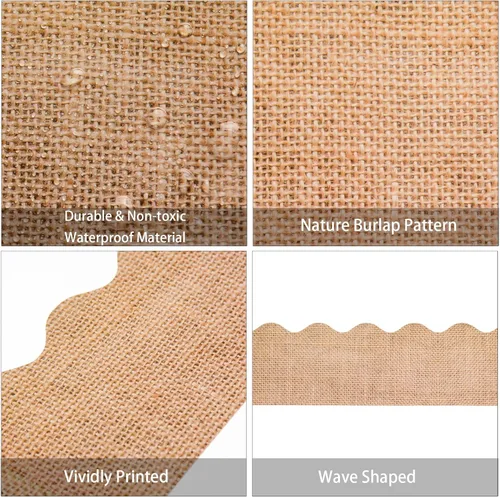 Vista 3 de Tablero de anuncios de arpillera de 99 pies, 3 rollos de arpillera con bordes festoneados, decoración de otoño para el aula, decoración de granja