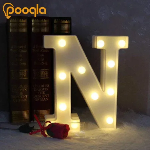 Vista 4 de Pooqla Letrero con luces LED de marquesina, letra del alfabeto iluminada para decoración del hogar, fiesta, boda, N