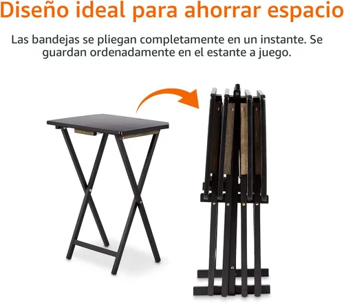 Vista 6 de Amazon Basics Cena portátil para TV, paquete de 4 unidades, mesa rectangular plegable con estante de almacenamiento, color negro, 15 x 19 x 26