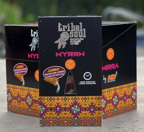Tribal Soul Premium - Incienso de cono de reflujo – 6 cajas 10 conos jumbo cada caja total de 60 conos (Mirra)