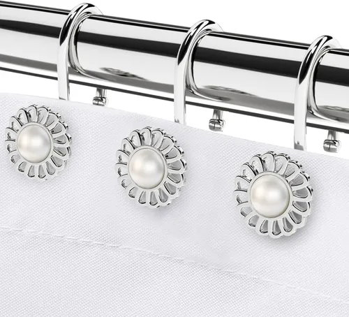 Vista 10 de Anillos y Ganchos de Cortina de Ducha de Níquel, Percheros Decorativos para Cortina de Ducha, Anillos de Ducha de Metal Resistente, Ganchos de Ducha