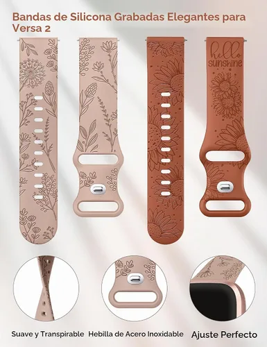 Vista 5 de Minyee Paquete de 2 correas con grabado floral compatibles con Fitbit Versa 2/Fitbit Versa/Versa Lite para mujeres, linda correa deportiva