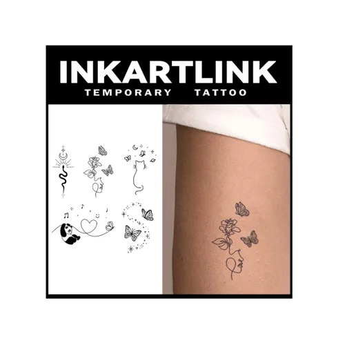 Vista 21 de INKARTLINK Tattoo Tech, 9 Diseños/1 Hoja Tatuajes Semipermanentes Pequeños, Tatuajes Temporales, Duración de 1-2 Semanas, Impermeables, Aspecto Flor