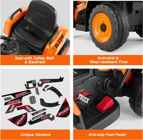 Vista 9 de JOYLDIAS Excavadora de 12 V con control remoto de 2.4 GHz, vehículo eléctrico de construcción para niños con 3 velocidades, Bluetooth, conector