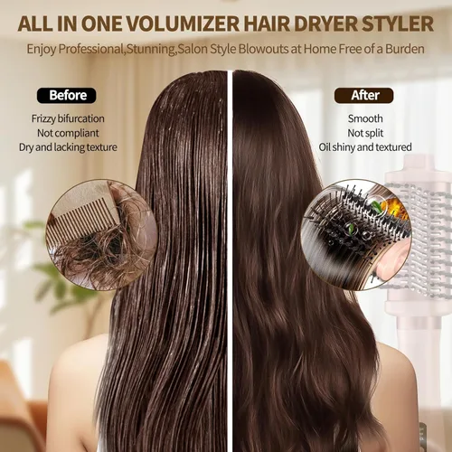 Vista 2 de Plancha rizadora de pelo 3 en 1 para cabello corto y largo, cepillo para secador, peine Herramienta de peinado profesional grande regalo