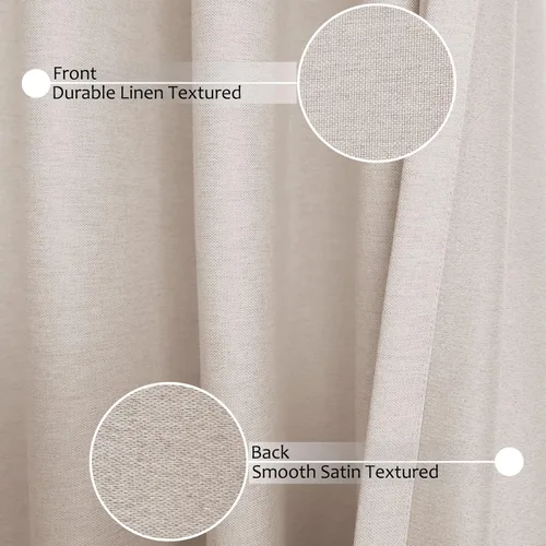 Vista 6 de Frelement Cortinas opacas de lino natural, paneles de cortinas con bolsillo para barra y pestaña trasera, para sala de estar, cortinas