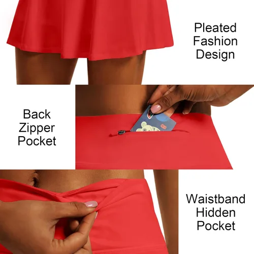 Vista 4 de Falda de tenis plisada de cintura alta para mujer, ligera, atlética, con pantalones cortos de golf con 4 bolsillos