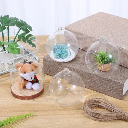 Vista 8 de 5pcs Hanging Glass Terrarium Ball Vase with 4.5cm Opening, Glass Hanging Tealight Holder for Air Plants and Candles, Includes 1.2m Jute Rope for