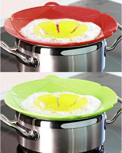 Vista 3 de Tapa antiderrames, protección antiderrames y ebullición, cubierta de olla de silicona, herramienta de cocina multifunción (11 pulgadas roja) + 10.2