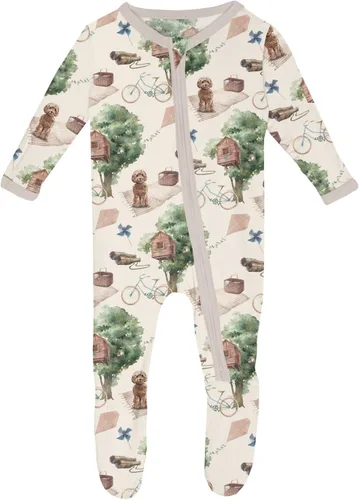 Vista 19 de KicKee Baby & Toddler - Pijama de viscosa ultrasuave de bambú con patas abatibles y puños