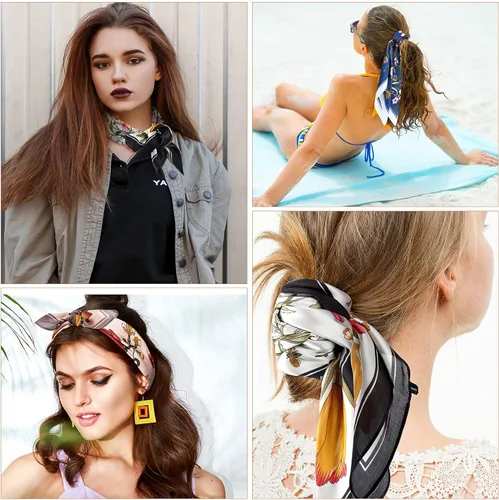 Vista 7 de Honoson 3 pañuelos de satén para la cabeza de mujer, bufanda de seda como para dormir, bufanda de cuello para mujer, 27.6 x 27.6 pulgadas