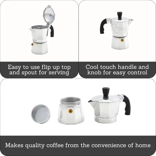 Vista 2 de IMUSA USA B120-41V - Cafetera de aluminio para estufa de café expreso, 1 taza, color plateado