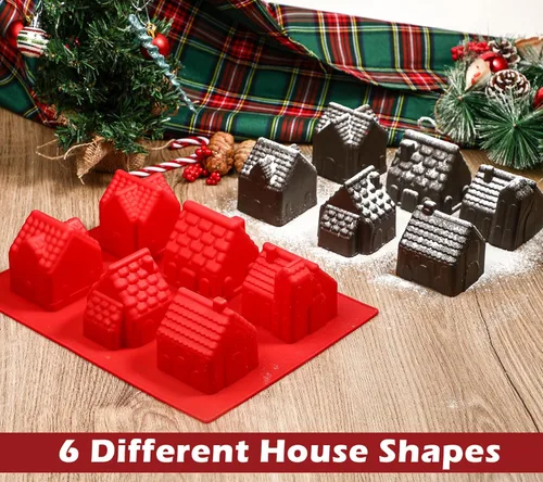 Vista 5 de Kamehame Molde para pastel de casa de jengibre, 6 cavidades, molde de silicona 3D para decoración de pasteles, cupcakes, jabón, pudín