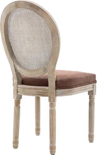 Vista 6 de Juego de 2 sillas de comedor de cuero estilo granja con respaldo redondo de ratán para comedor, sala de estar, restaurante, cocina, color marrón