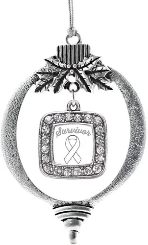 Vista 234 de Inspired Silver - Mis iniciales - Adorno con dije de letra S - Adornos navideños cuadrados de plata con joyas de circonita cúbica