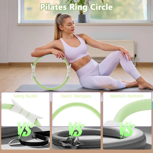 Vista 3 de 14" Pilates Ring - Magic Circle for Inner Thigh, Arm & Core Toning Anti-Bend Foam Handles Home Fitness Gear for Women