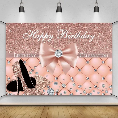 Pancarta de feliz cumpleaños de 6 x 3.6 pies con purpurina de tacones altos
