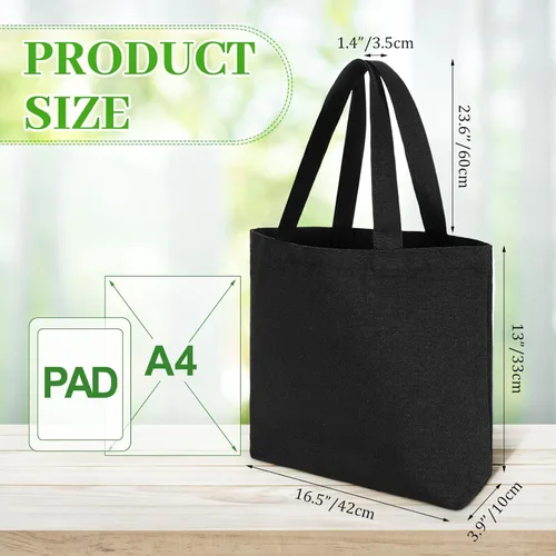 Vista 3 de Sanwuta 10 bolsas de lona negra a granel con asas de cremallera de 16.5 x 3.9 x 13 pulgadas, bolsa de lona de algodón en blanco, reutilizable