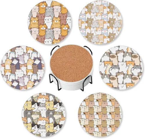 Vista 8 de Posavasos para bebidas absorbentes con soporte, conjuntos florales de William Morris de 6 posavasos duraderos para protección de mesa de café