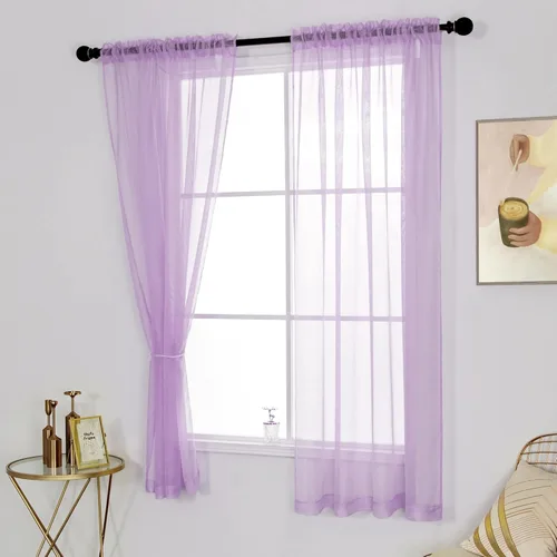 Vista 2 de Dualife Cortinas translúcidas Volie con ranura para barra, para sala de estar, patio, dormitorio, 2 paneles