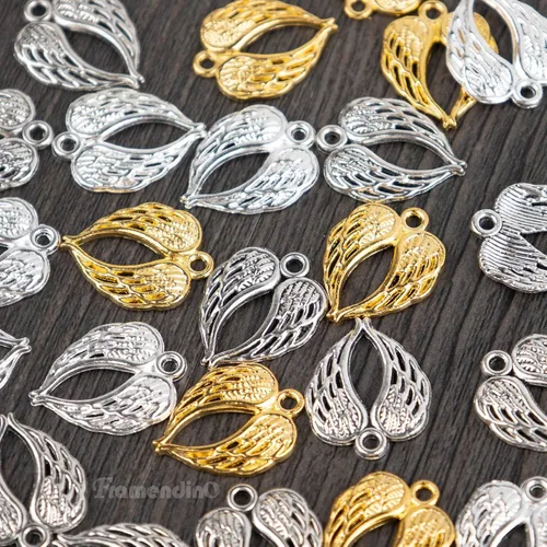 Vista 7 de Framendino, Dijes de alas de ángel con alas de oro, dije de alas de metal para pulseras, collares, aretes, suministros de fabricación de joyas