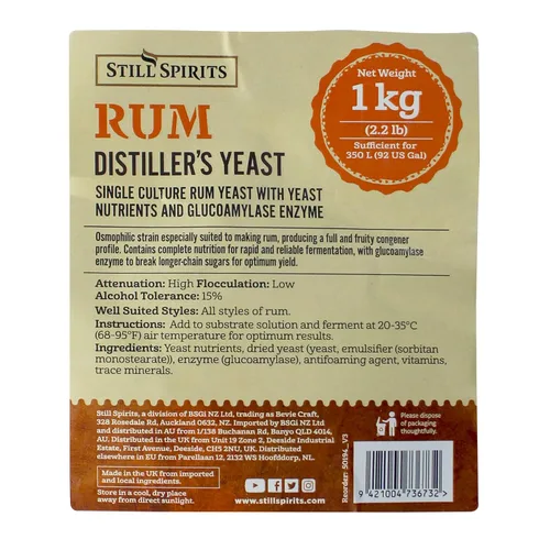 Vista 2 de STILL SPIRITS LEVADURA DESTILADOR DE RON 2.2 lbs Hace 92 galones de puré de ron