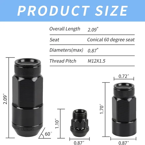 Vista 2 de 20 piezas de tuercas de llanta de extremo cerrado M12X1.5 para llantas de rueda + casquillo (negro)