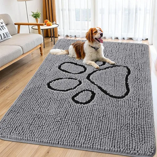 Vista 138 de Smiry Tapete para puerta de perro para patas fangosas, absorbente que atrapa la suciedad, antideslizante, de secado rápido, lavable, tapete