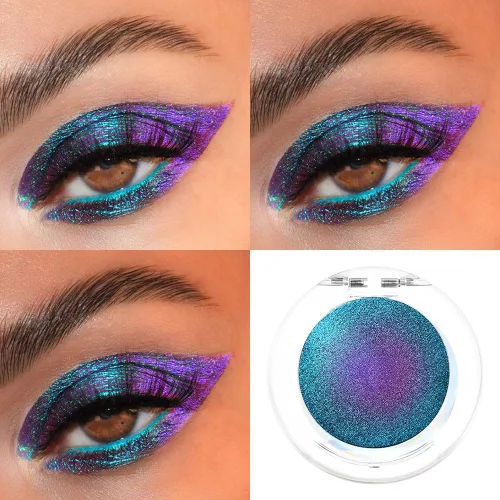 Vista 4 de evpct Paleta de sombra de ojos Teal Sapphire Blue Dark Purple Chameleon individual, maquillaje metálico con efecto duocromo y multicromo