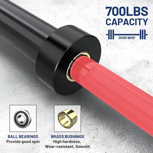 Vista 4 de 7ft Olympic Barbell 40LB Bar Load 700lbs Capacity Available Men's Barbell with Hard Chrome Sleeves for 2" Olympic Plates, 2 Inch Barbell Bar for