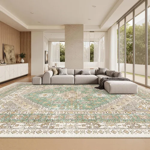 Vista 17 de zesthome Alfombras de área de 5 x 7, lavables a máquina, para sala de estar, dormitorio, resistentes a las manchas, vintage, de gran área, Beige