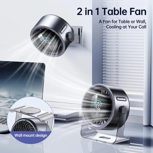 Vista 3 de Ventilador de escritorio USB para dormitorio: Ventilador de mesa silencioso con pantalla digital de 100 velocidades con flujo de aire turbo