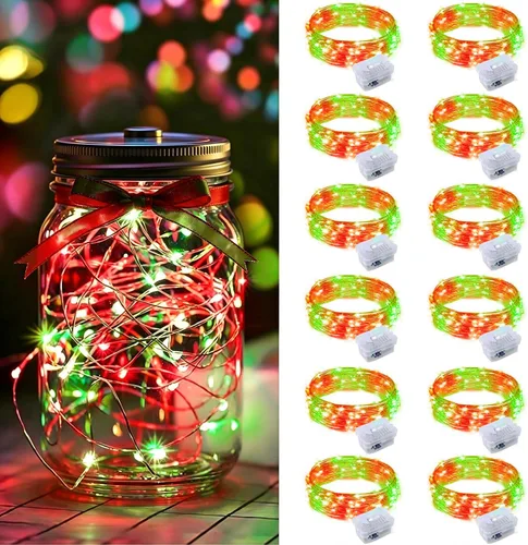 Vista 12 de AIKEI Paquete de 12 luces LED de hadas que funcionan con pilas, guirnaldas de luces impermeables de 7 pies, 20 luces LED de luciérnagas estrelladas