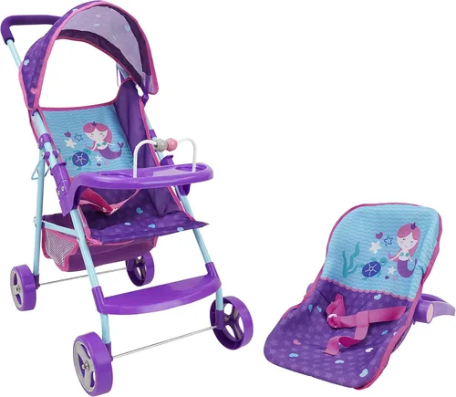 509 Crew 509: Cochecito del Sistema de Viaje de Muñeca Sirena - Juego de Cochecito de Juego de Simulación para Niños, Incluye Cesta de Compras,
