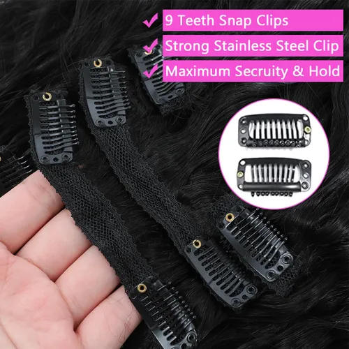 Vista 3 de Extensiones de cabello ondulado con clip, rizado natural, 100% cabello humano brasileño sin procesar, para mujeres negras (12 pulgadas)