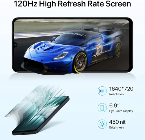Vista 2 de UMIDIGI G100 Teléfono celular desbloqueado Android 14, pantalla HD+ de 6.9" a 120Hz, Octa-core 16GB +256GB ampliable a 1TB, GPS, teléfono