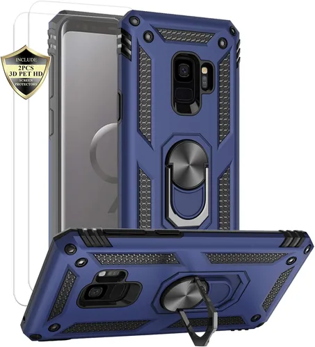 Vista 11 de Androgate Funda para Samsung Galaxy S9 con Protectores de Pantalla HD, Soporte Kickstand con Anillo de Metal de Grado Militar Probado Resistente a
