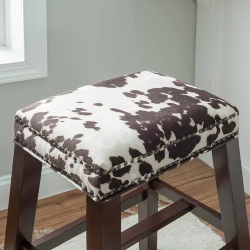 Vista 16 de Taburete de mostrador sin espalda con estampado de vaca negra Harlow Linon