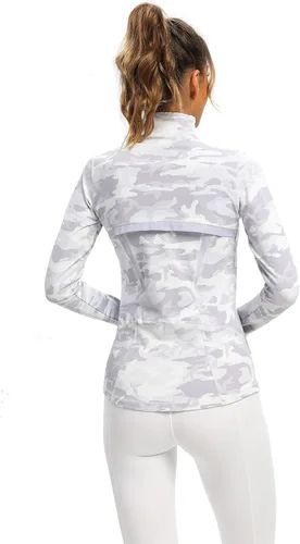 Vista 3 de QUEENIEKE Chaquetas atléticas para mujer, de algodón, suave, con cremallera completa, ajustada, para entrenamiento, correr, con bolsillos, 210503