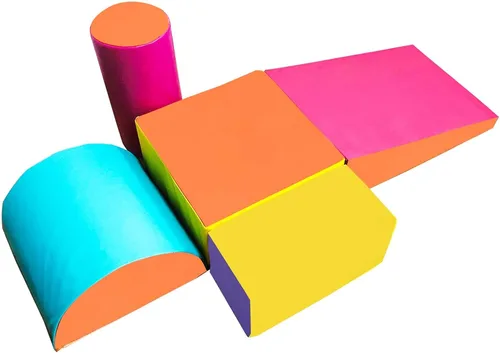 Vista 9 de C-CHAIN Juego de actividades de escalada y gateo, bloques de espuma suave y ligeros para escalar, gatear y deslizarse, juego de 5 piezas, juguetes