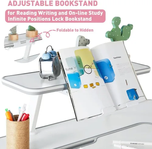 Vista 35 de COSVALVE Escritorio ajustable para niños con cajón, mesa de estudio ergonómica multifunción de 39 pulgadas de ancho con estante, escritorio Azul