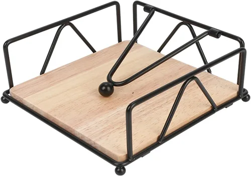 Napkin Holder for Table, Farmhouse Napkin Holders with Weighted Arm, Wood Rustic Napkin Holders for Paper Napkins, Napkins Holder(Black)