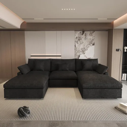 Vista 17 de WJShome Sofá Seccional Cloud Couch de 83 pulgadas para sala de estar, sofá seccional modular relleno de plumón, sofás en forma de L con otomana